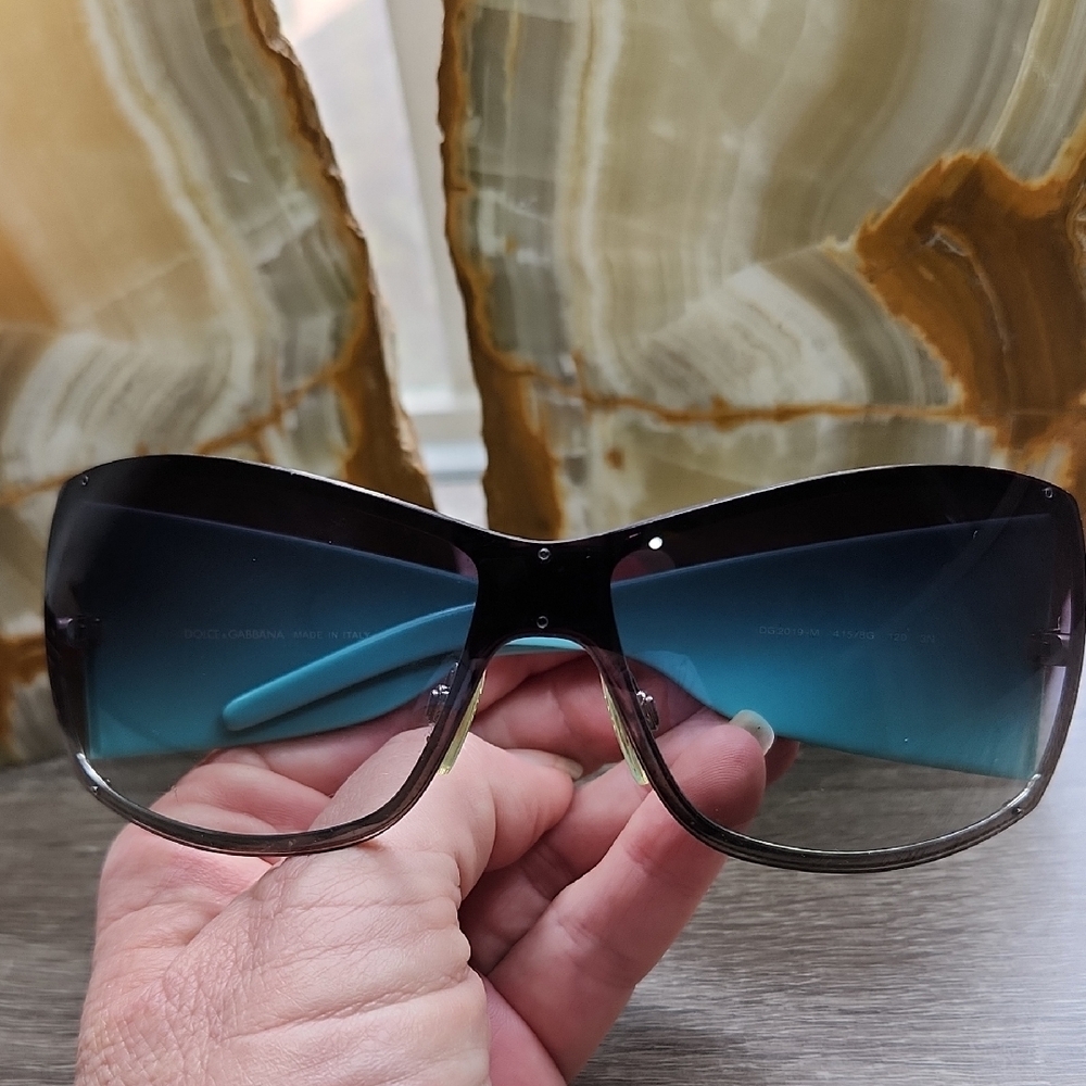 Vintage 90"s Dolce & Gabbana Black and Teal Sunglasses Silver Accents No Case - Picture 7 of 9